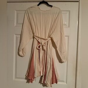 Cream and Pink Belted Dress